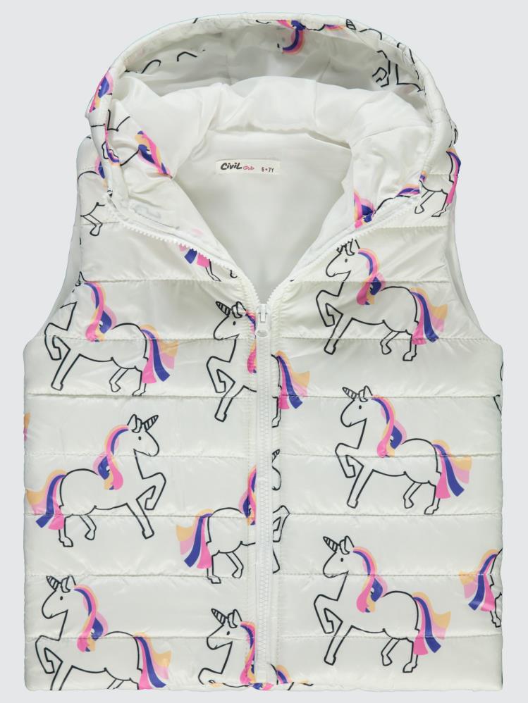 Civil Girls Unicorn Baskılı 6-9 Yaş Yelek - Ekru