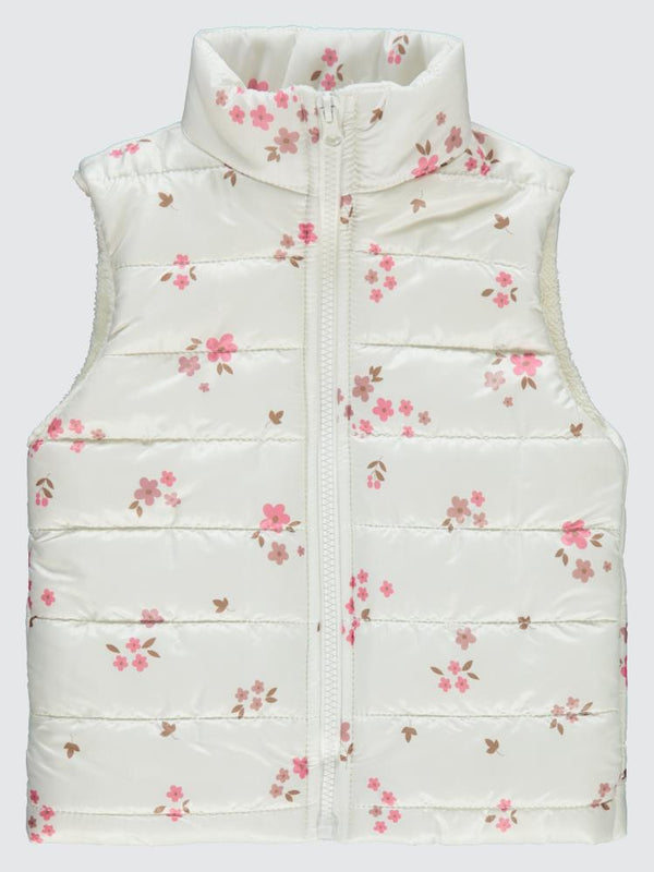 Civil Girls Velsoftlu Çiçek Baskılı 2-5 Yaş Yelek - Beyaz