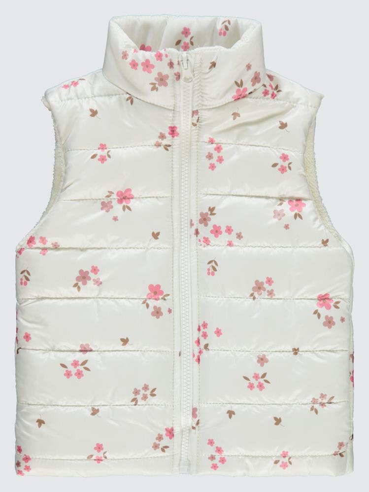 Civil Girls Velsoftlu Çiçek Baskılı 2-5 Yaş Yelek - Beyaz