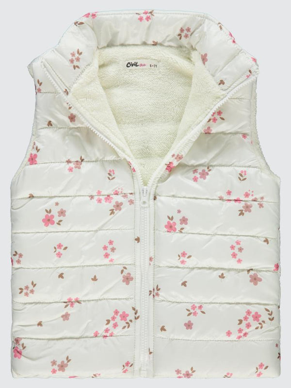 Civil Girls Velsoftlu Çiçek Baskılı 6-9 Yaş Yelek - Beyaz