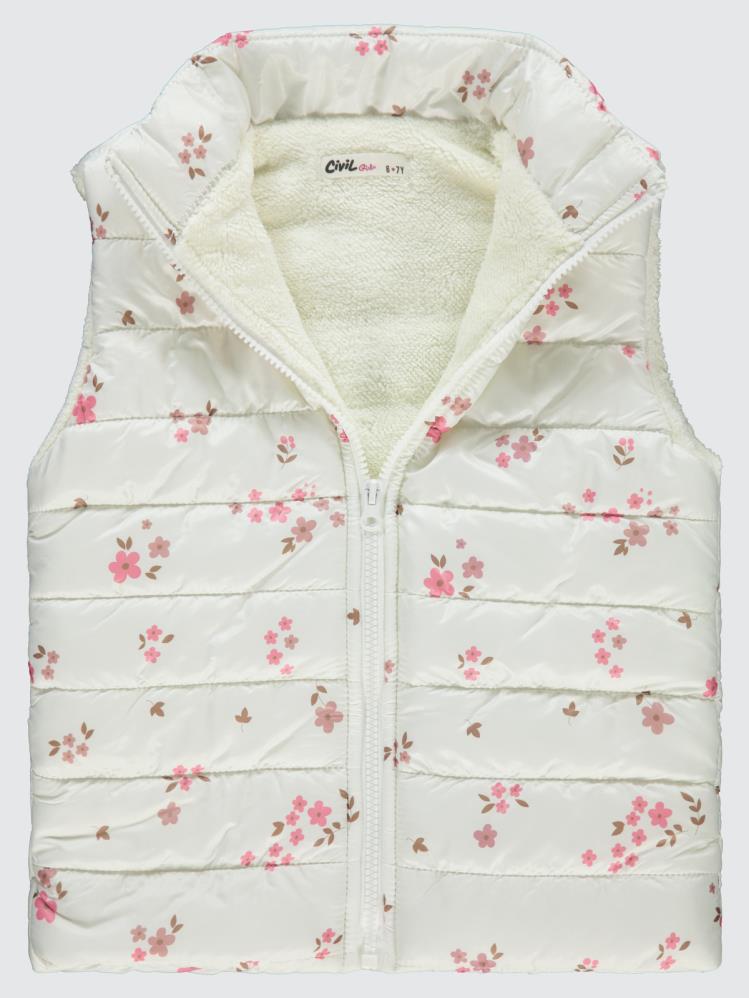 Civil Girls Velsoftlu Çiçek Baskılı 6-9 Yaş Yelek - Beyaz