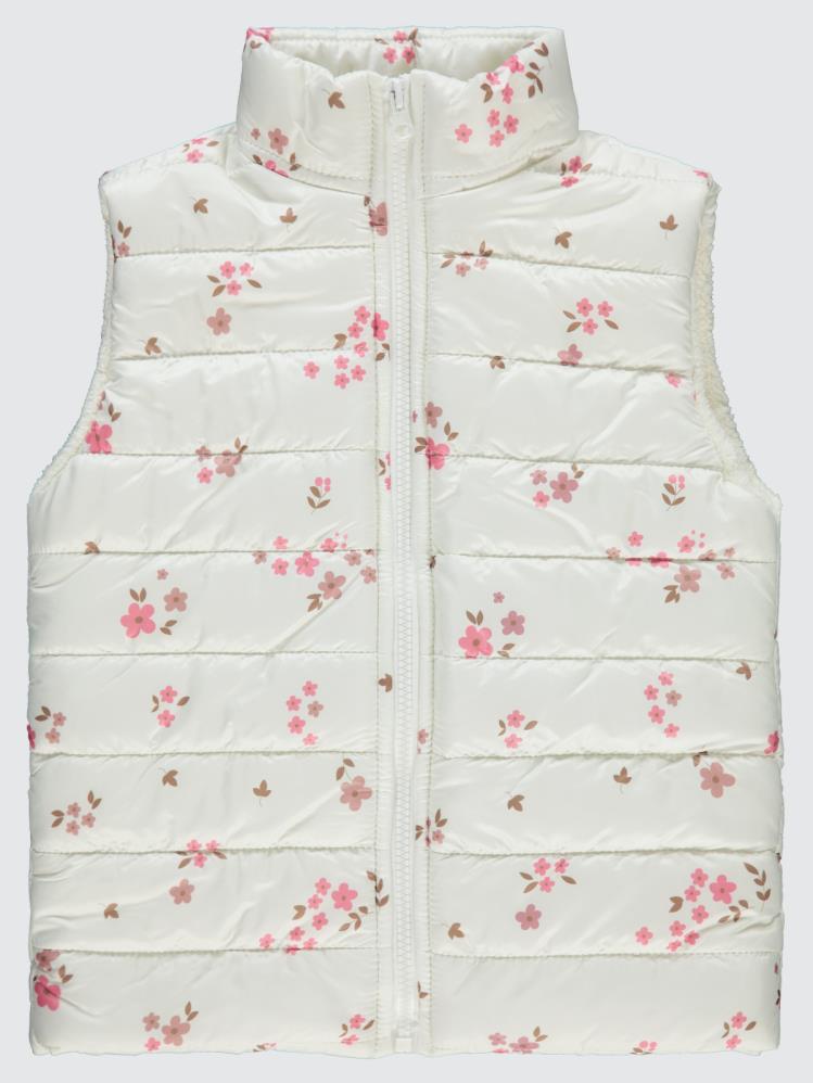Civil Girls Velsoftlu Çiçek Baskılı 6-9 Yaş Yelek - Beyaz