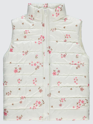 Civil Girls Velsoftlu Çiçek Baskılı 6-9 Yaş Yelek - Beyaz