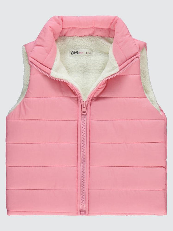 Civil Girls Velsoflu Ray Desenli 2-5 Yaş Yelek - Pudra