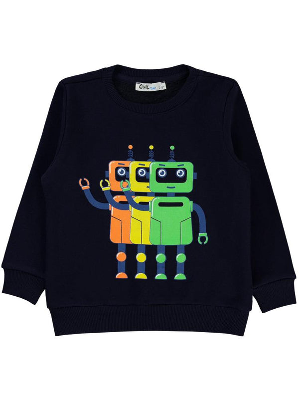 Civil Boys Robot Baskılı 2-5 Yaş Sweatshirt - Lacivert