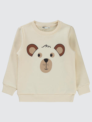 Civil Boys Düşünen Ayı Baskılı 2-5 Yaş Sweatshirt - Bej