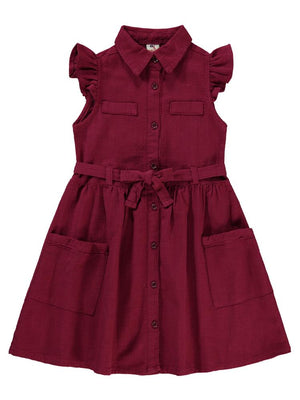 Varol Cepli Kuşaklı 10-13 Yaş Elbise - Bordo