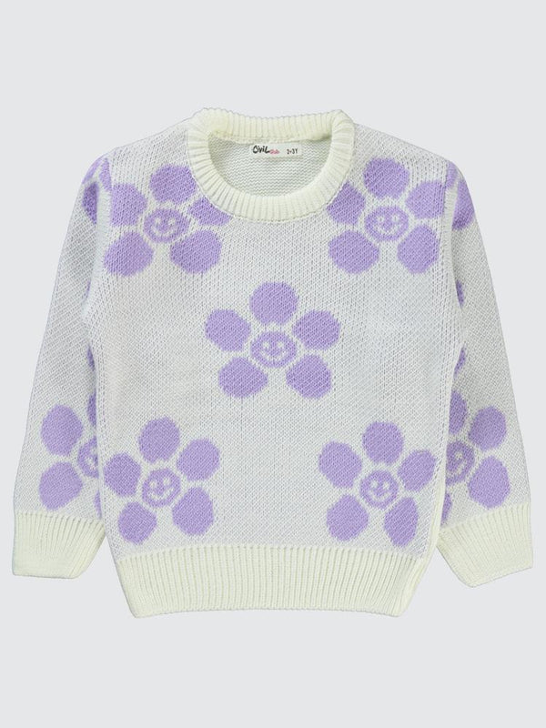 Civil Girls Papatya Desenli 2-5 Yaş Kazak - Ekru