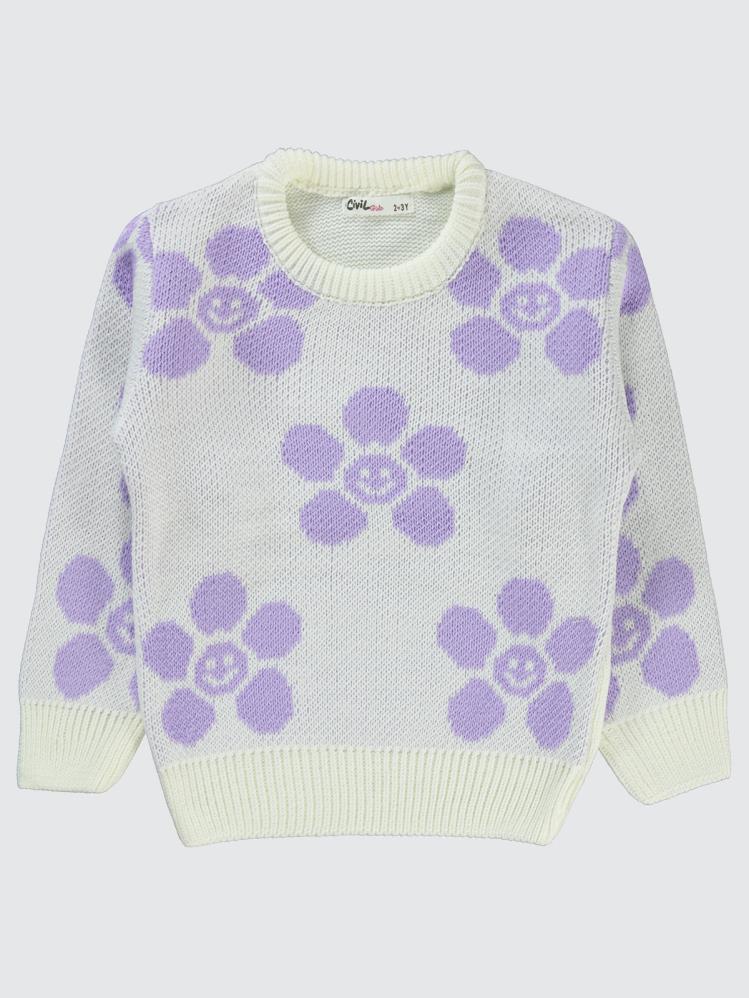 Civil Girls Papatya Desenli 2-5 Yaş Kazak - Ekru