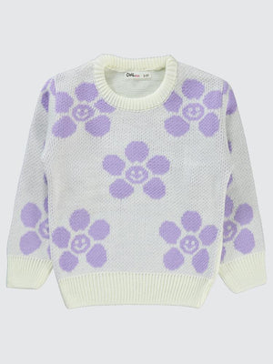 Civil Girls Papatya Desenli 2-5 Yaş Kazak - Ekru