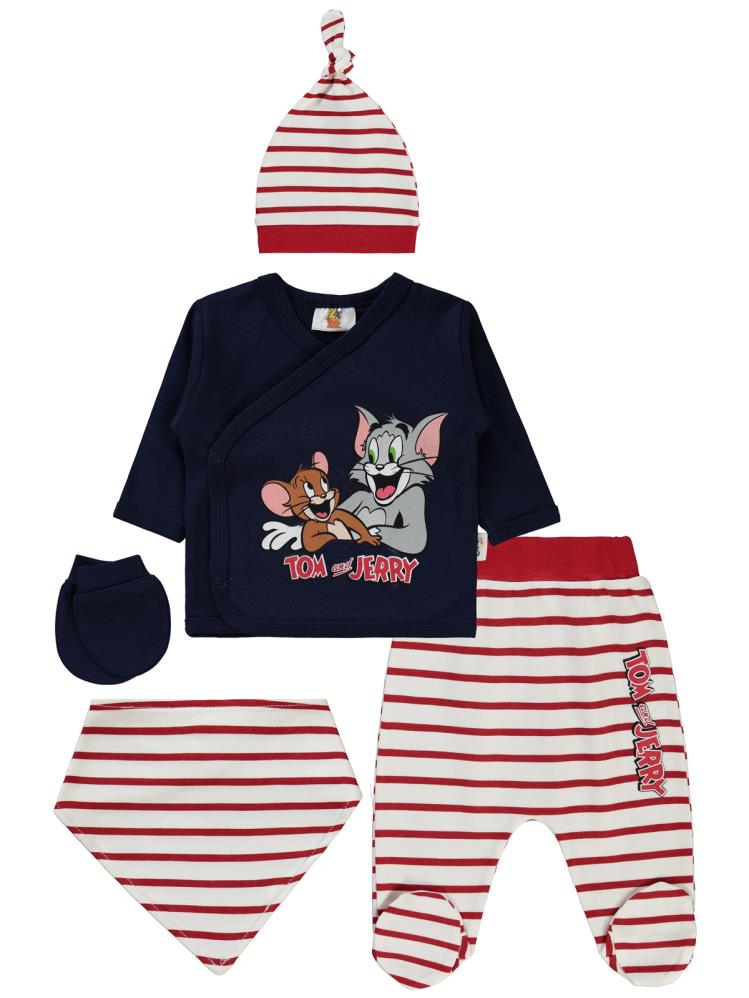 Tom ve Jerry Civil Baby Çizgi Empirme Zıbın Takımları - Kırmızı