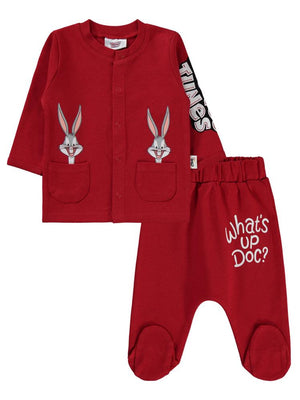 Civil Baby Bugs Bunny Baskılı 1-6 Ay Pijama Takımı - Kırmızı