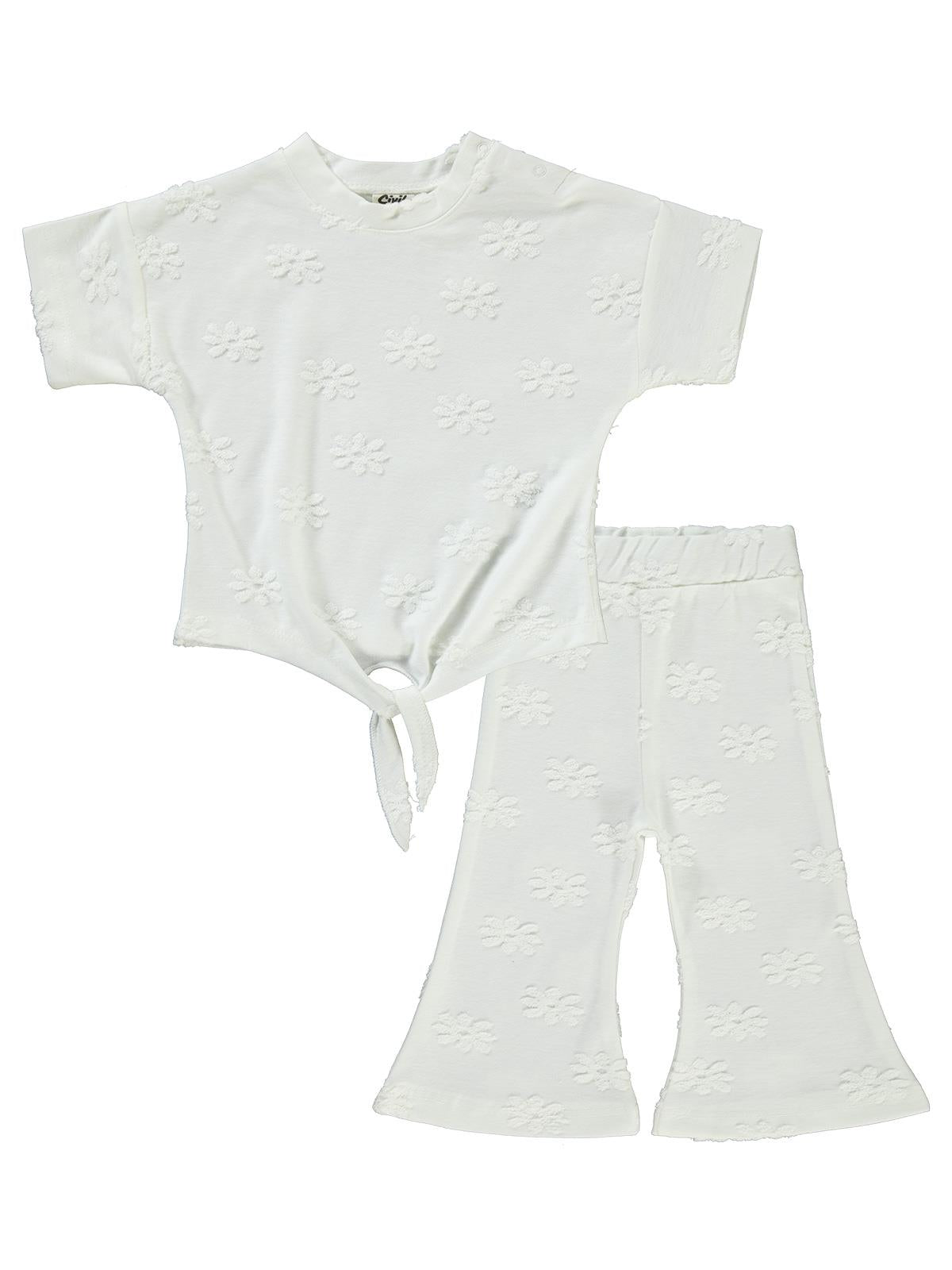 Civil Baby Gökkuşağı Kabartmalı Önden Bağlamalı 6-18 Ay Takım - Ekru