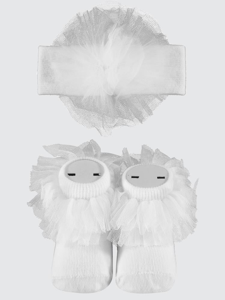 Civil Baby Tüllü Çorap ve Bandana 0-24 Ay Bebek Kız Çorap Set - Beyaz