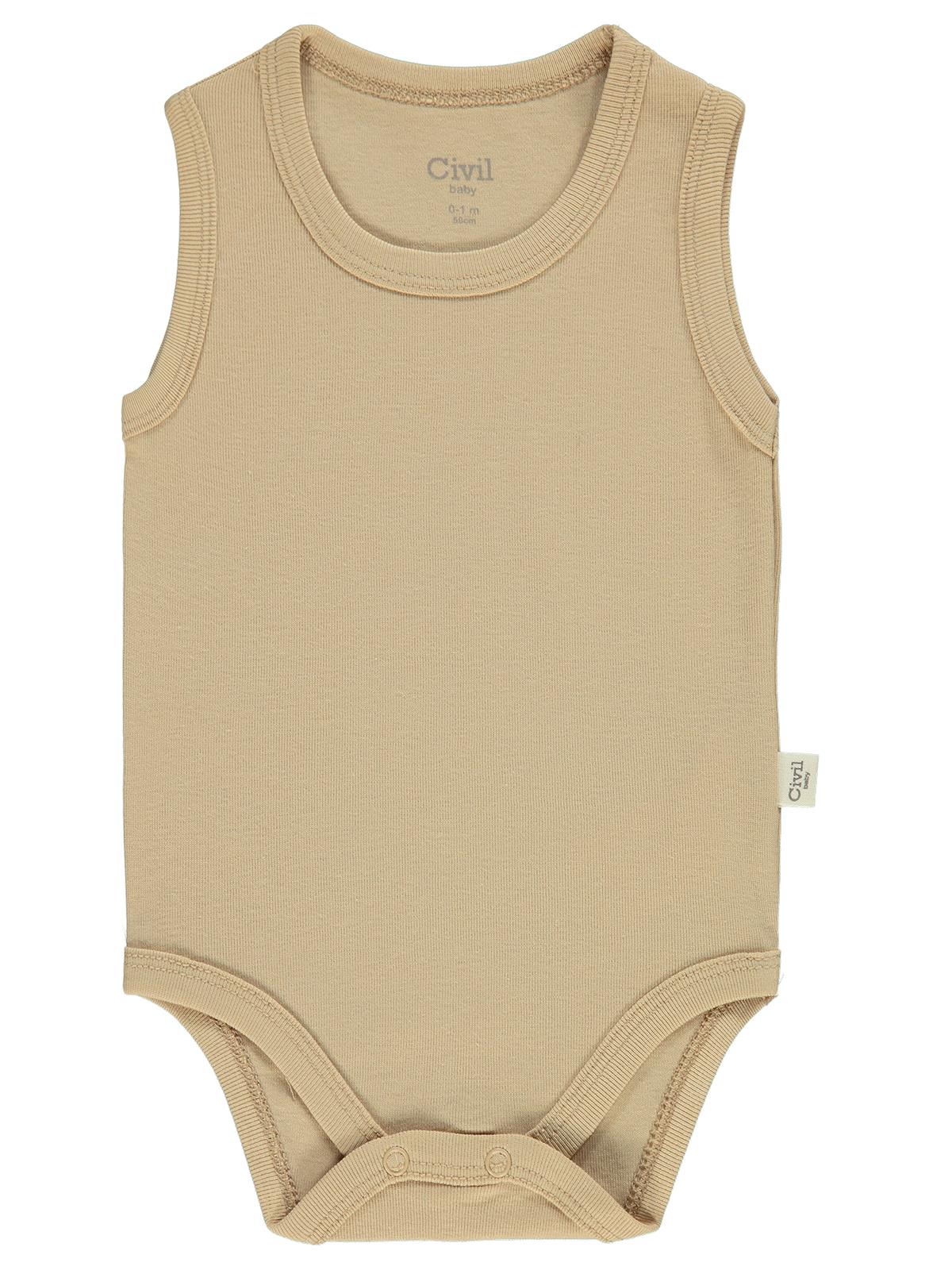 Civil Baby Düz Renkli 0-1 Ay Çıtçıtlı Badi - Kahverengi