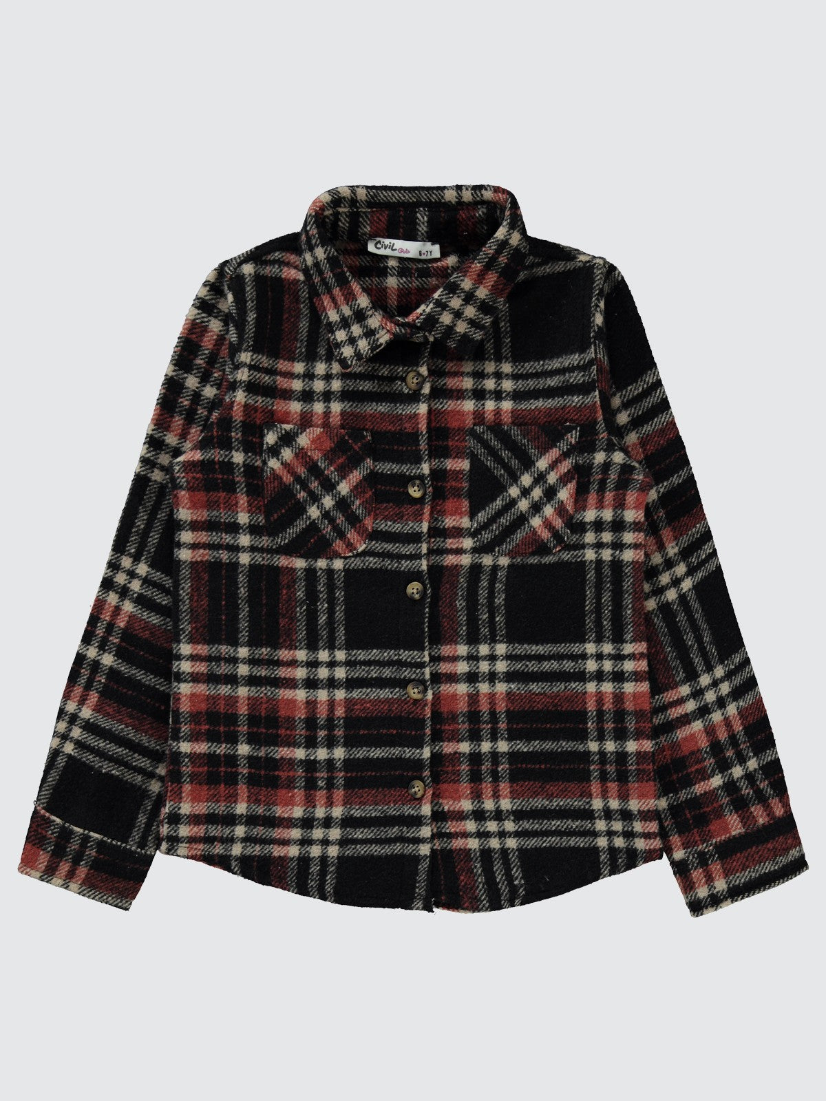 Civil Girls Yakalı Çift Cepli 6-9 Yaş Gömlek - Kahve