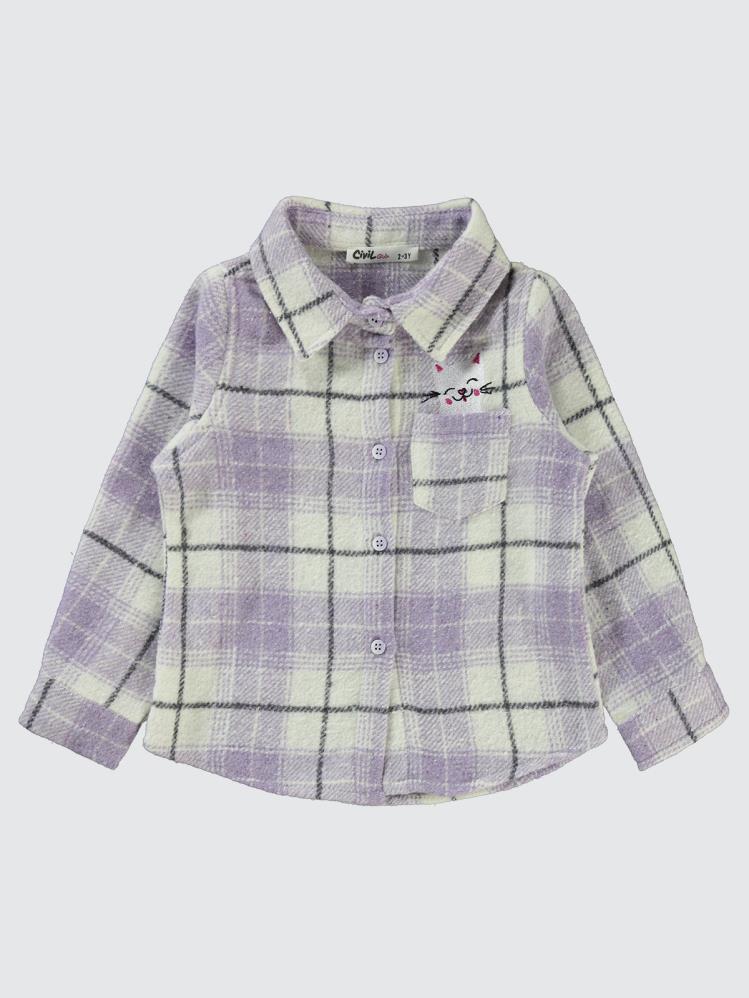Civil Girls Kedi Nakışlı 2-5 Yaş Gömlek - Lila