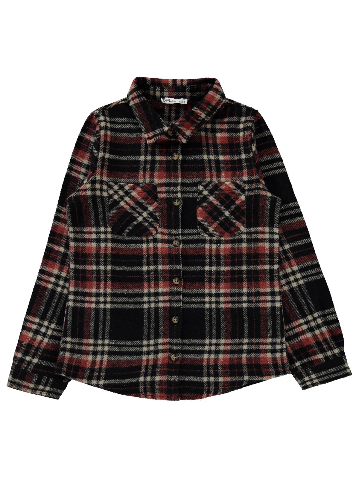 Civil Girls Yakalı Çift Cepli 10-13 Yaş Gömlek - Kahve