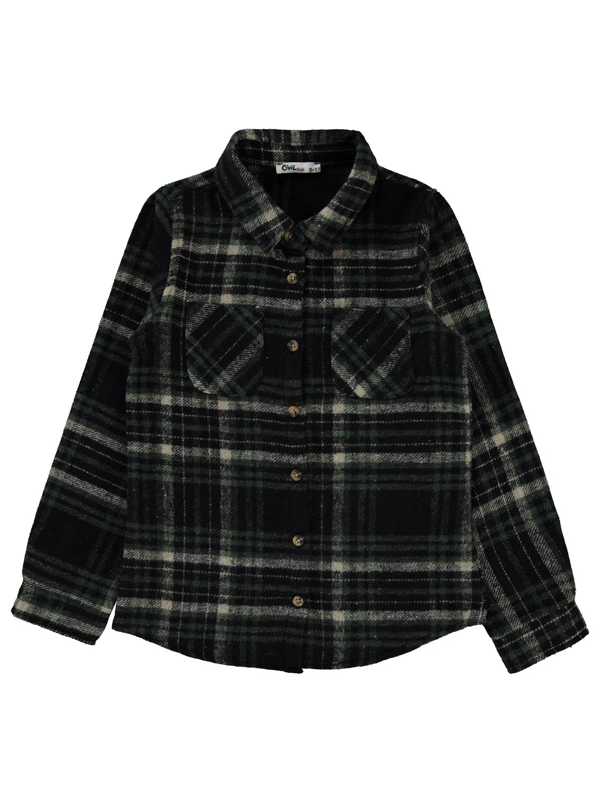 Civil Girls Yakalı Çift Cepli 10-13 Yaş Gömlek - Yeşil