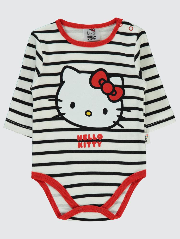 Civil Baby Hello Kitty Çizgi Empirme 1-18 Ay Çıtçıtlı Badi - Siyah