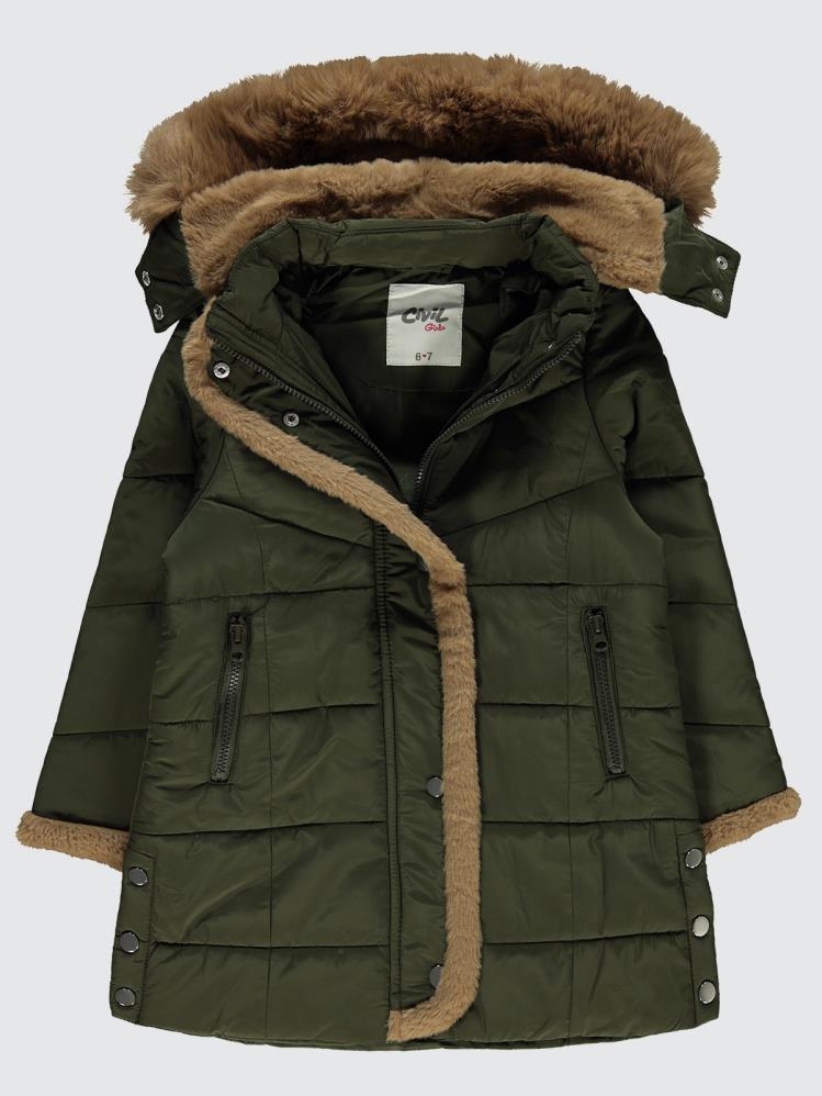 Civil Girls Kol ve Pat Pelüşlü 6-9 Yaş Mont - Haki