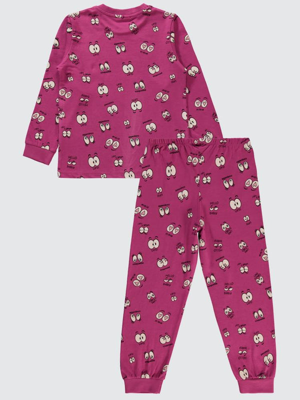Civil Girls Göz Desenli 10-13 Yaş Pijama Takımı - Fusya