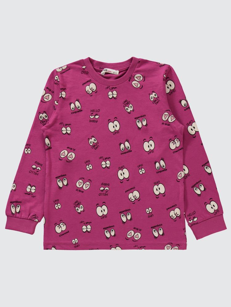 Civil Girls Göz Desenli 10-13 Yaş Pijama Takımı - Fusya