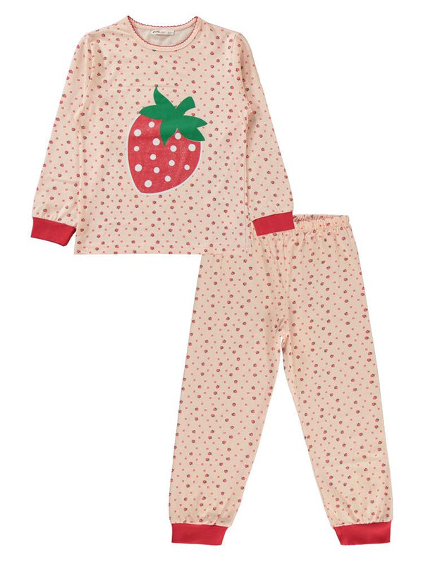 Civil Girls Çilek Baskılı 10-13 Yaş Pijama Takımı - Pudra