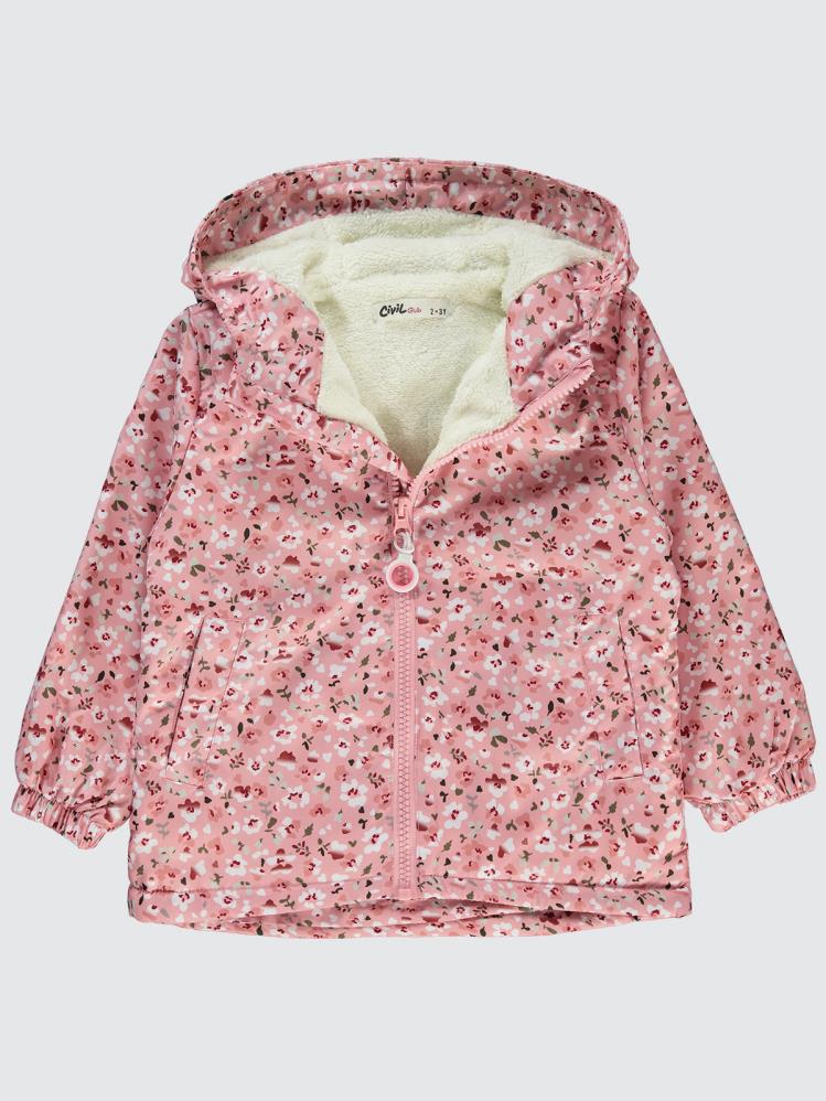 Civil Girls Çiçek Desenli 2-5 Yaş Yağmurluk - Pudra