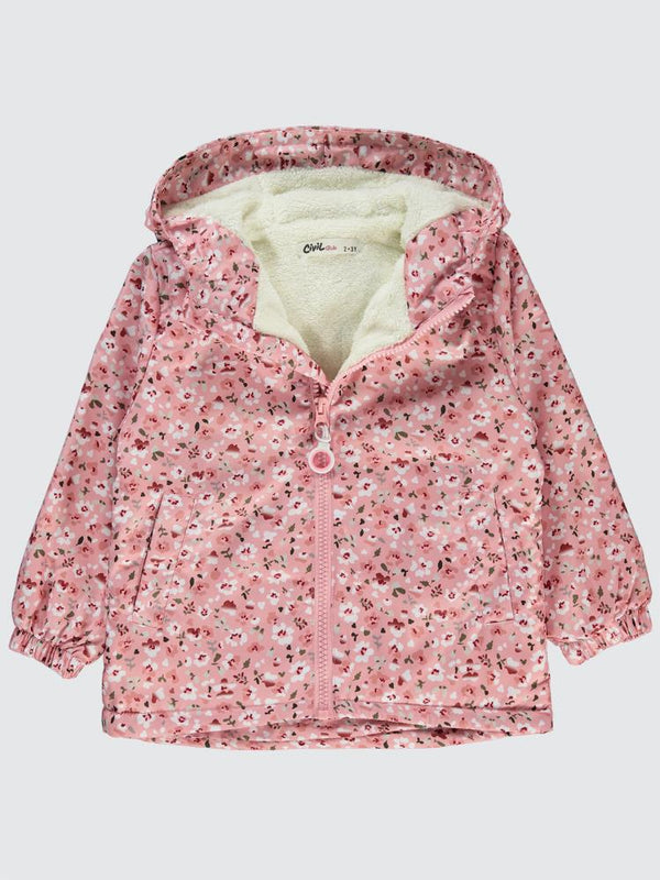 Civil Girls Çiçek Desenli 2-5 Yaş Yağmurluk - Pudra