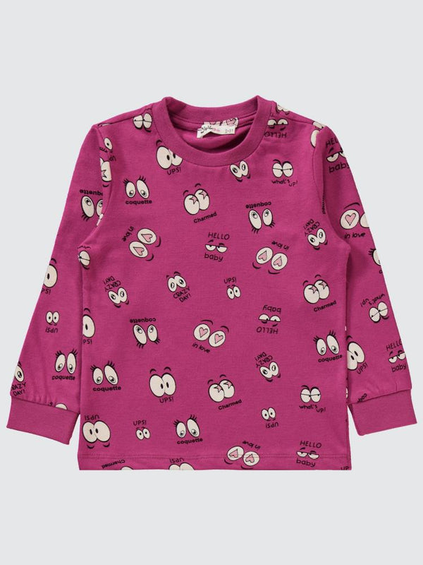 Civil Girls Göz Desenli 2-5 Yaş Pijama Takımı - Fusya