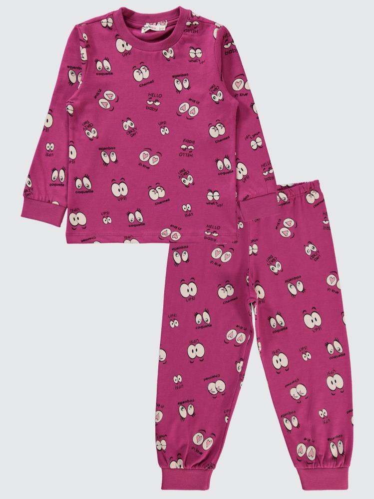 Civil Girls Göz Desenli 2-5 Yaş Pijama Takımı - Fusya