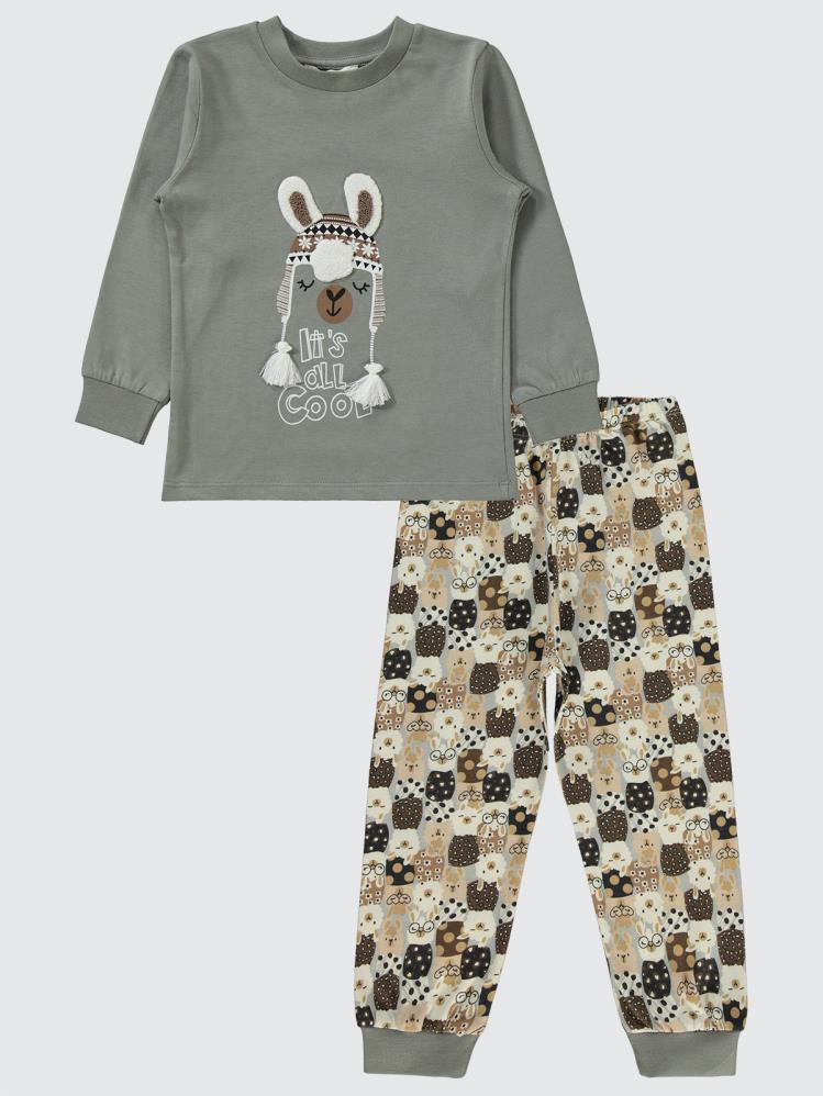 Civil Girls Lama Nakışlı 2-5 Yaş Pijama Takımı - Bej