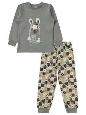 Civil Girls Lama Nakışlı 2-5 Yaş Pijama Takımı - Bej
