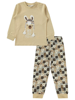 Civil Girls Lama Nakışlı 2-5 Yaş Pijama Takımı - Gri