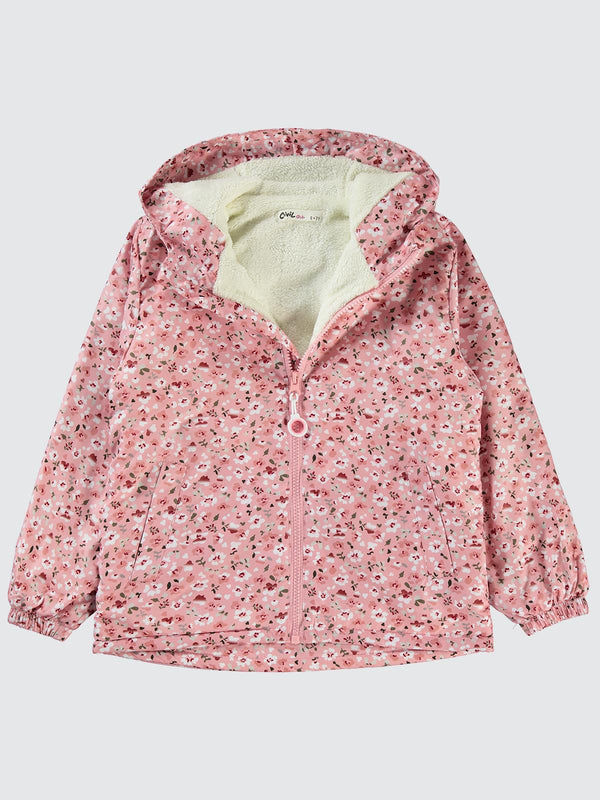 Civil Girls Çiçek Desenli 6-9 Yaş Yağmurluk - Pudra