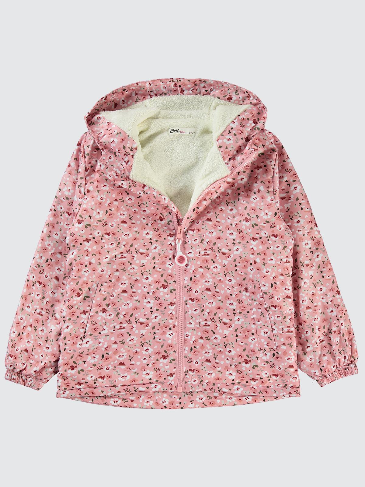 Civil Girls Çiçek Desenli 6-9 Yaş Yağmurluk - Pudra