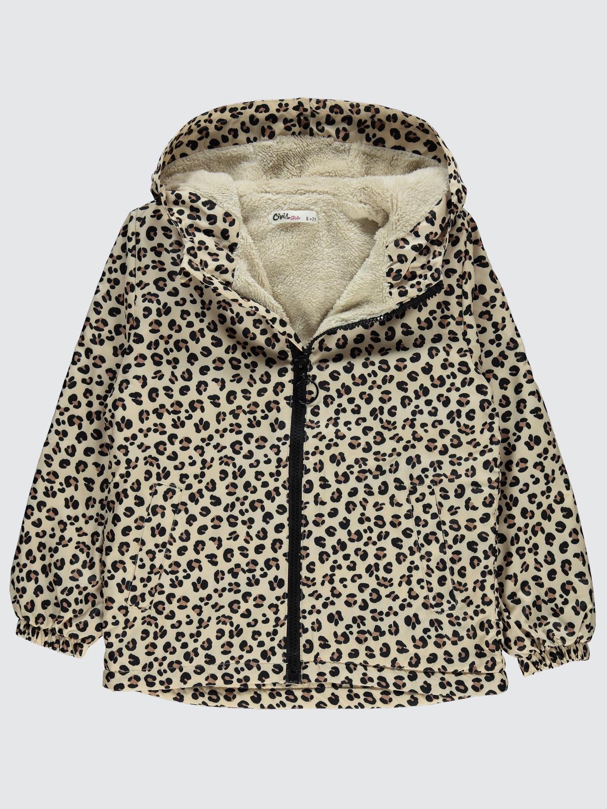 Civil Girls Leopar Desenli 10-13 Yaş Yağmurluk - Bej