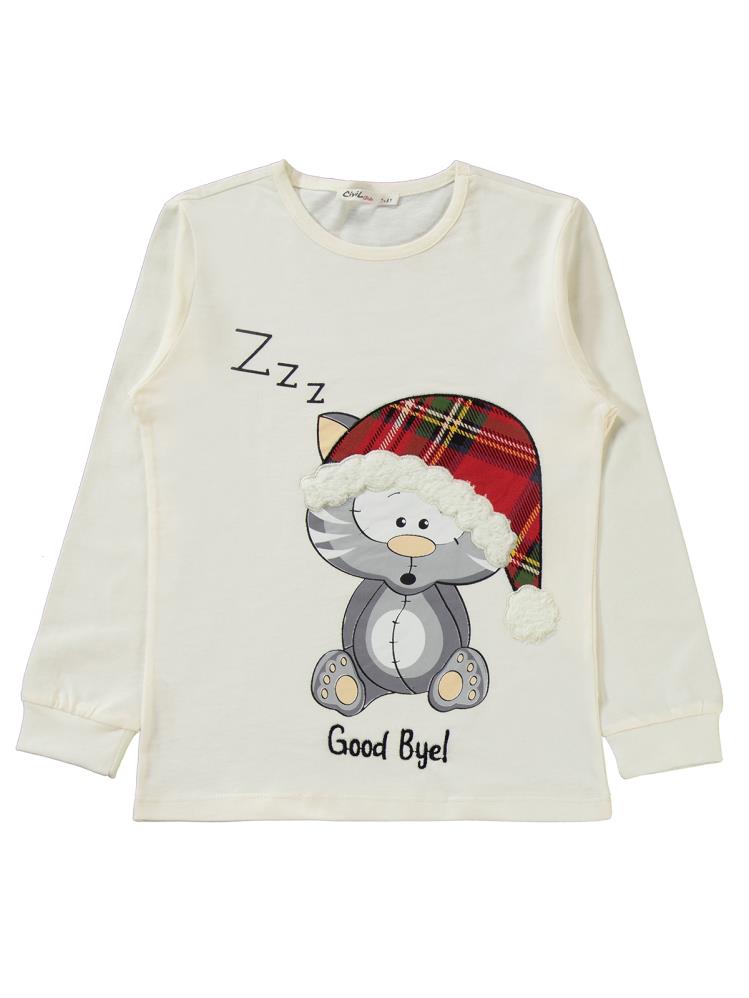 Civil Girls Kedi Baskılı 10-13 Yaş Pijama Takımı - Ekru