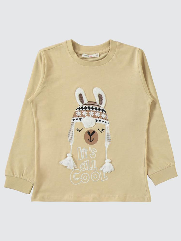 Civil Girls Lama Nakışlı 6-9 Yaş Pijama Takımı - Bej