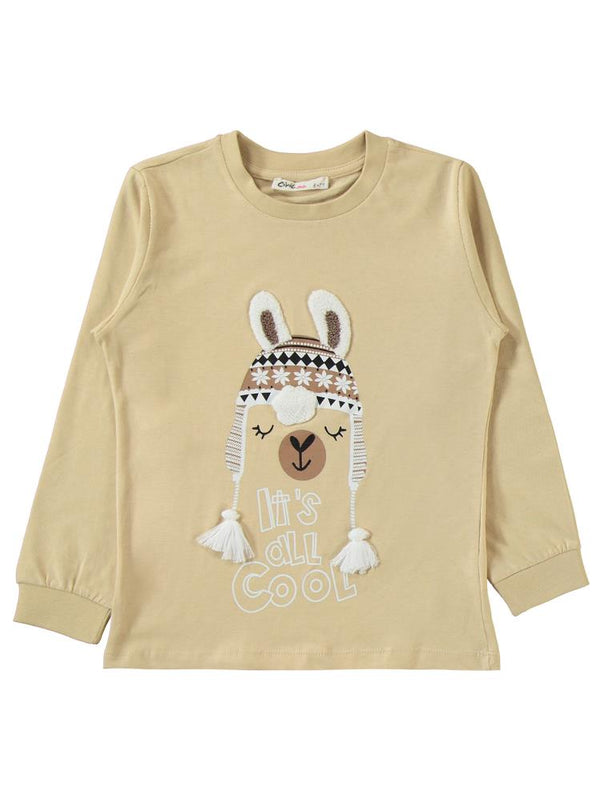 Civil Girls Lama Nakışlı 6-9 Yaş Pijama Takımı - Bej