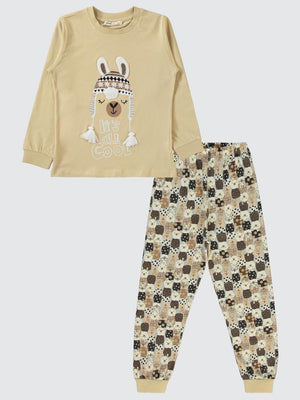 Civil Girls Lama Nakışlı 6-9 Yaş Pijama Takımı - Bej