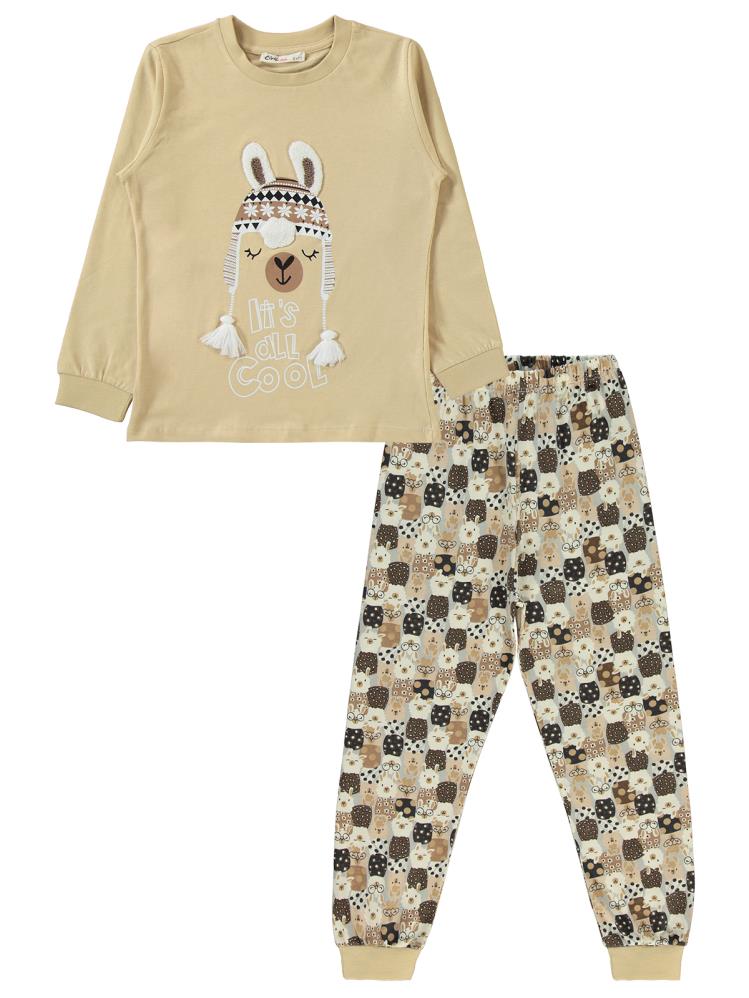 Civil Girls Lama Nakışlı 6-9 Yaş Pijama Takımı - Bej
