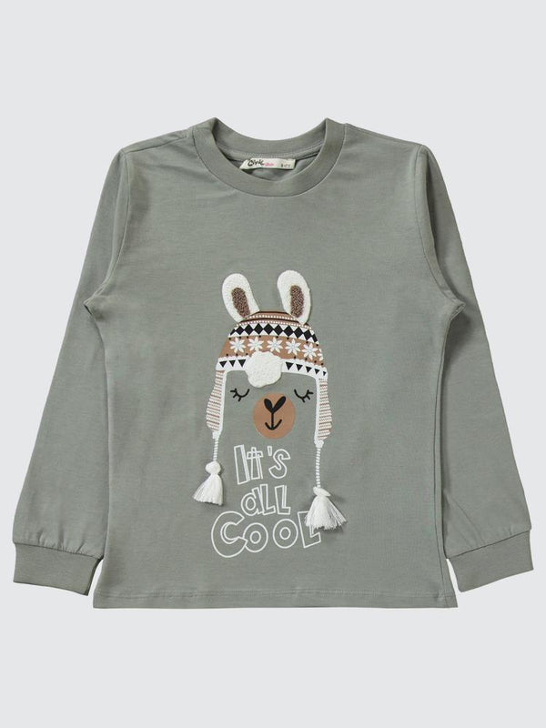 Civil Girls Lama Nakışlı 6-9 Yaş Pijama Takımı - Gri