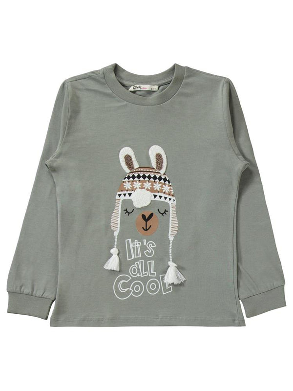 Civil Girls Lama Nakışlı 6-9 Yaş Pijama Takımı - Gri