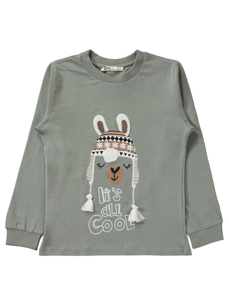 Civil Girls Lama Nakışlı 6-9 Yaş Pijama Takımı - Gri