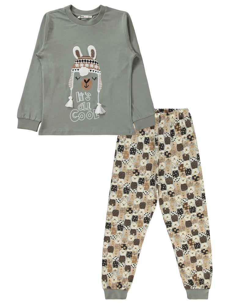 Civil Girls Lama Nakışlı 6-9 Yaş Pijama Takımı - Gri