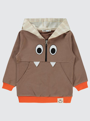 Civil Boys Göz Baskılı Cepli Kapşonlu 2-5 Yaş Sweatshirt - Turuncu