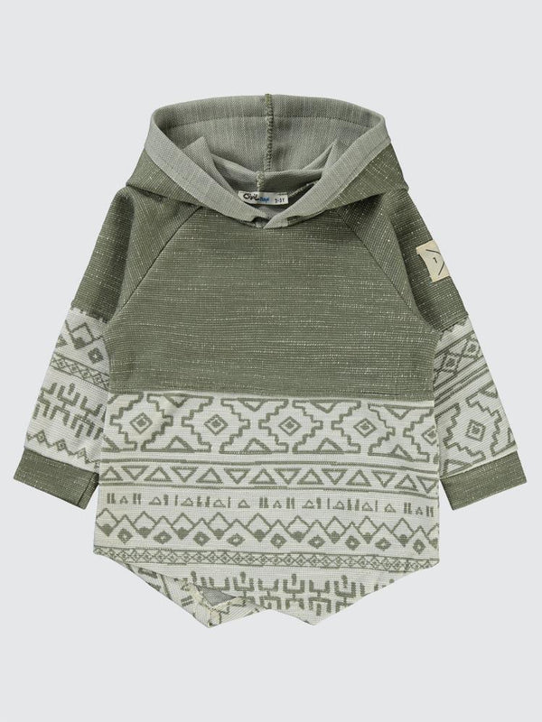 Civil Boys Etnik Desenli Kapşonlu 2-5 Yaş Sweatshirt - Haki