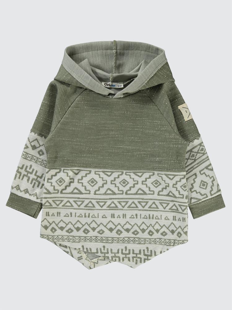 Civil Boys Etnik Desenli Kapşonlu 2-5 Yaş Sweatshirt - Haki